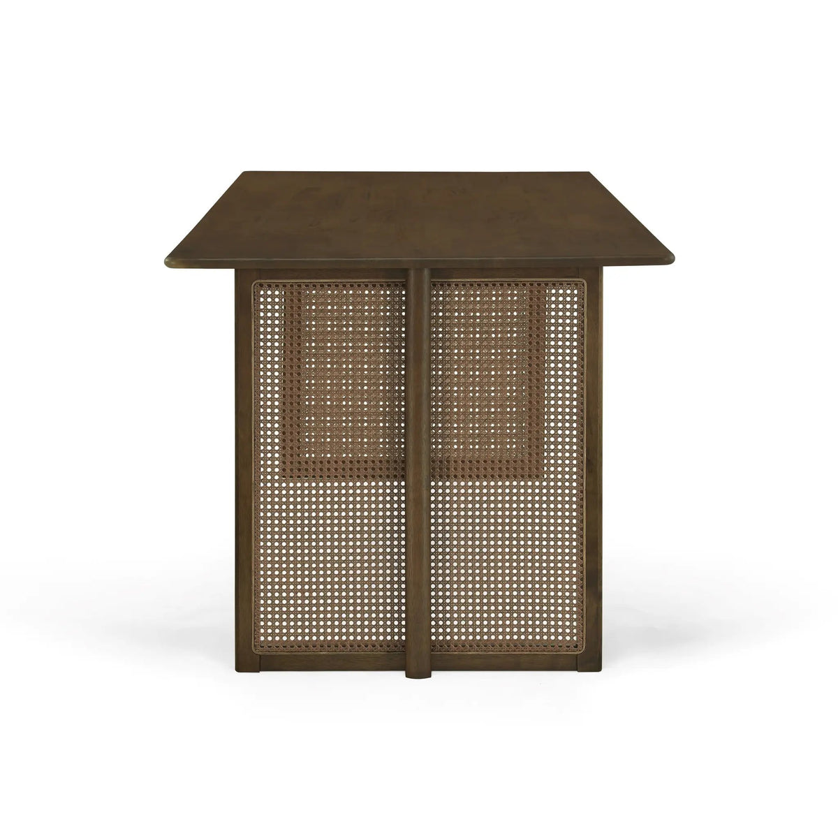 Walnut-Colored Rubber Wood Dining Table with Rattan Accents by HouseOfZazla