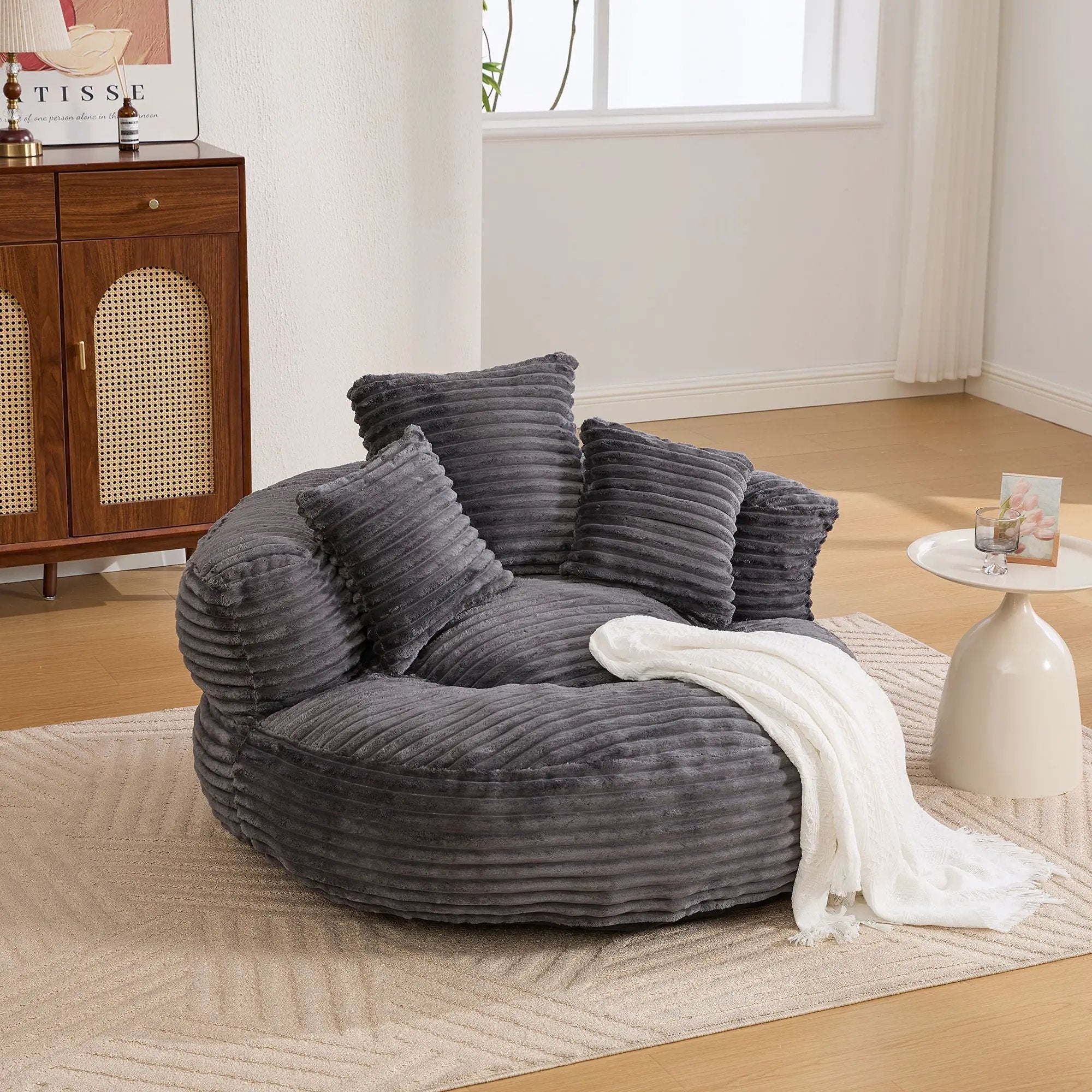 Oversized Bean Bag Chair With 3 Pillows & Armrest - Dark Gray by HouseOfZazla