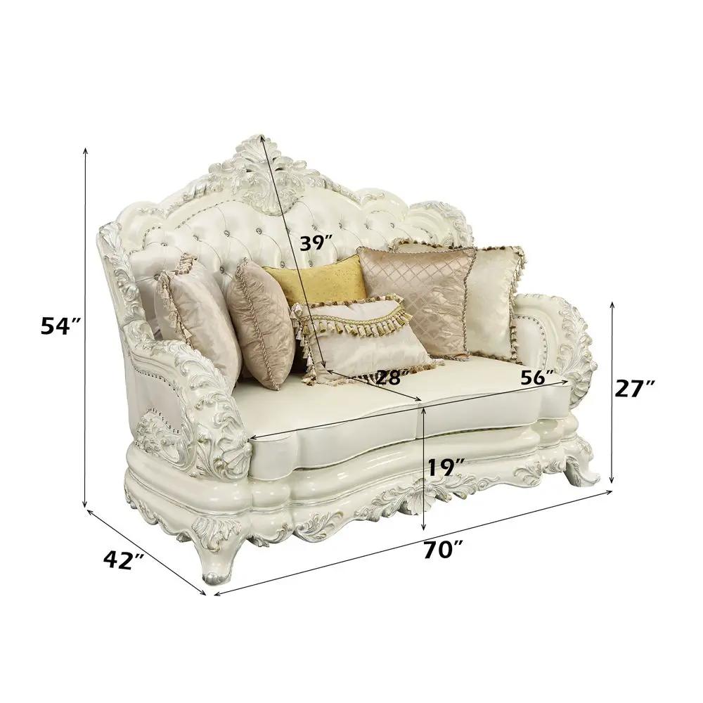 Adara - Loveseat With 5 Pillows - Pearl White Synthetic Leather & Antique White by Unique Piece Furniture
