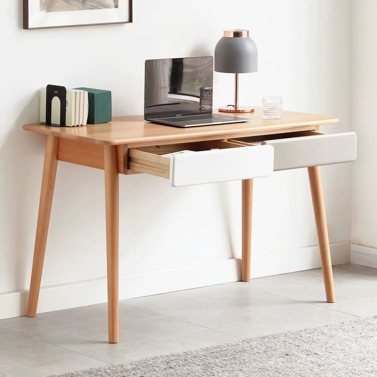 Computer Desk Large Size Office Desk With 2 Drawers, Modern Simple Style PC Table With Gap Design For Home Office - White / Gray by HouseOfZazla
