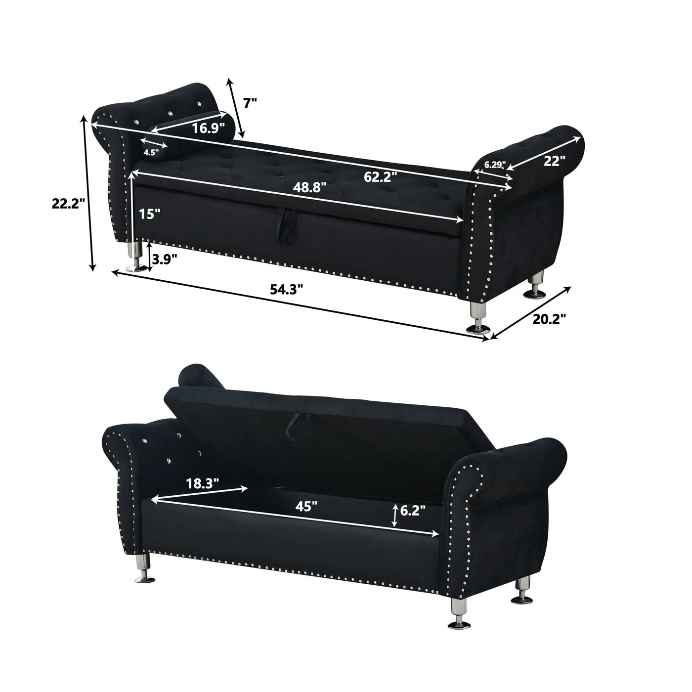 Storage Bench With Crystal Buttons And 1 Pillow For Bedroom by HouseOfZazla