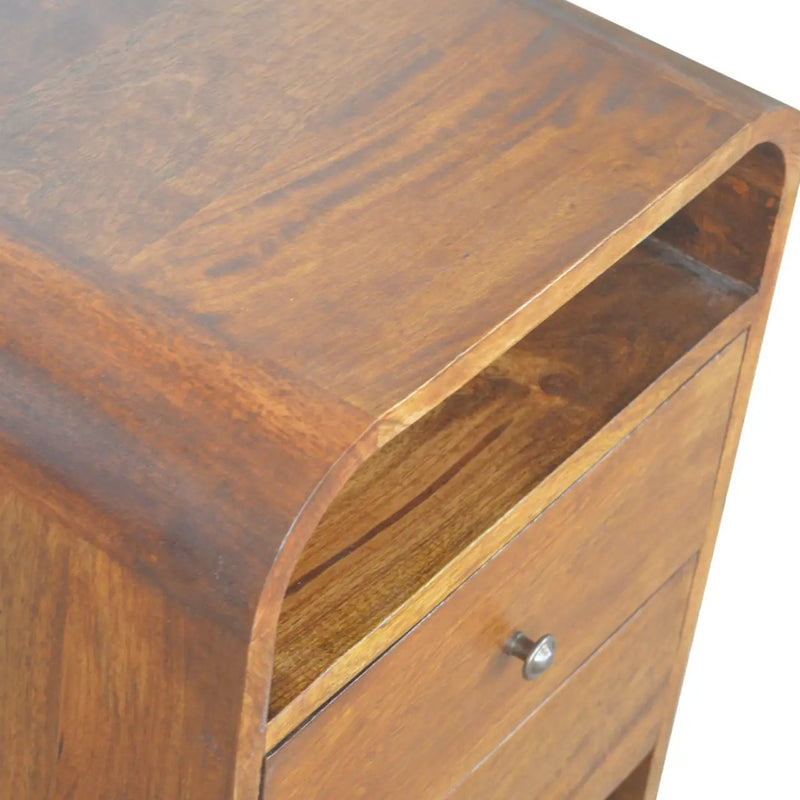 Solid Wood Chestnut Curve 2-Drawer Nightstand, 2 Open Slots by HouseOfZazla