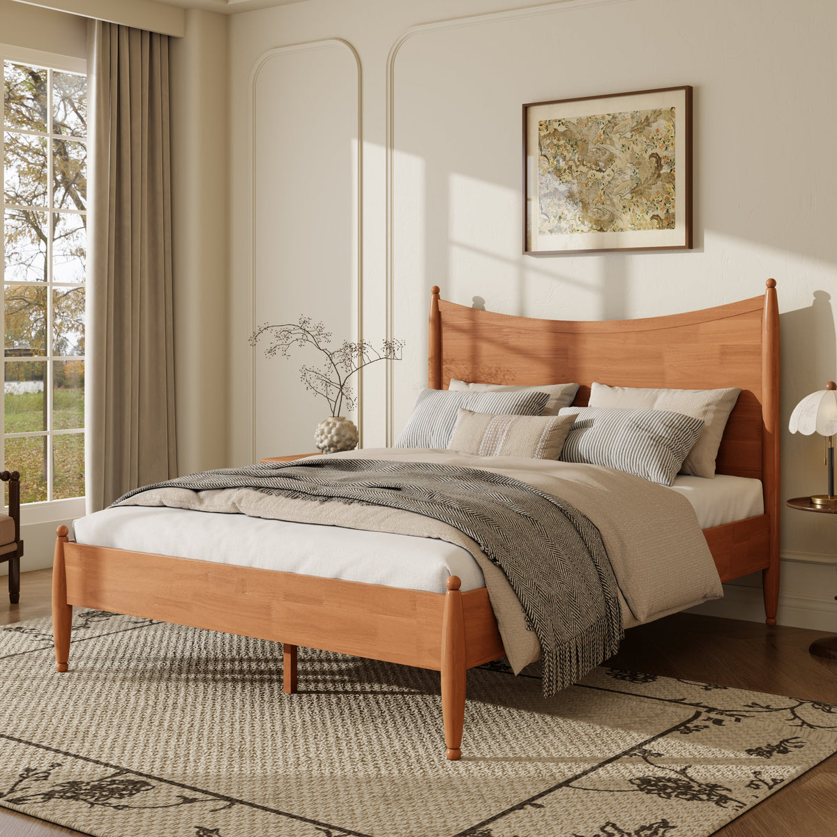 Queen Size Solid Wood Platform Bed with Curved Headboard, photo 2 of 10