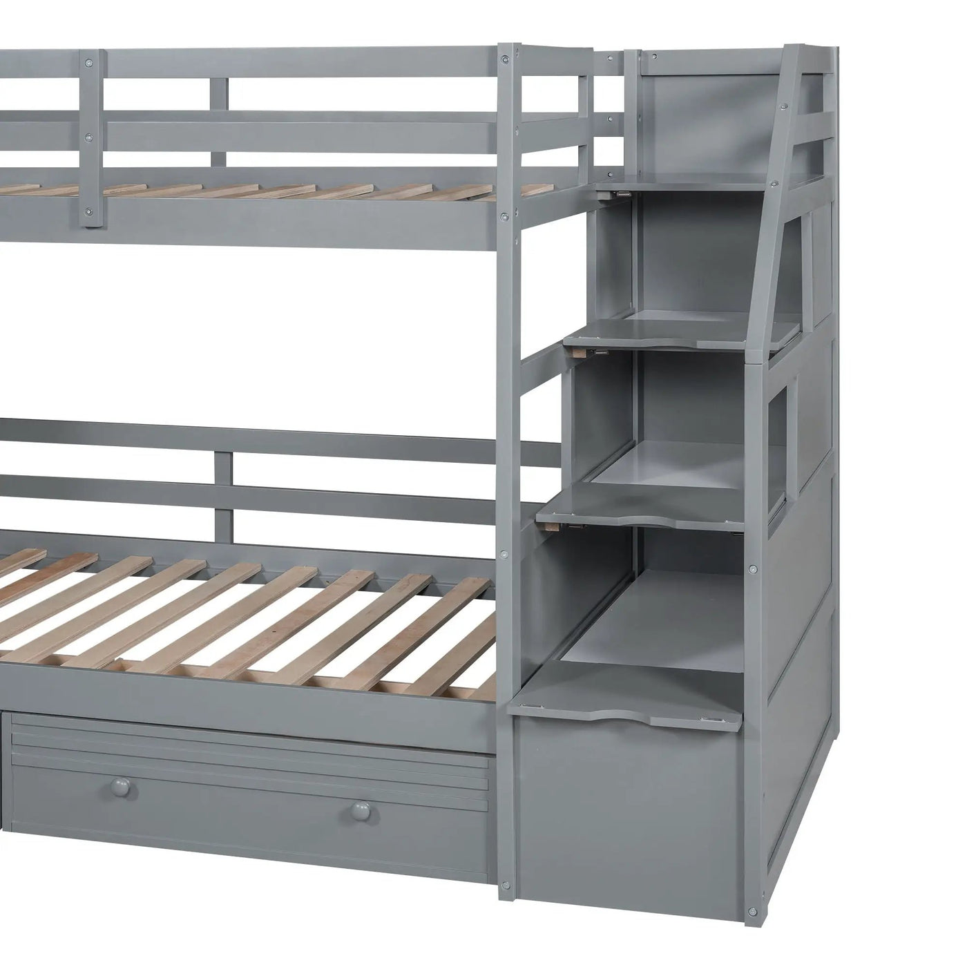 Bunk Bed With Storage Staircase, Slide, Desk, Drawers, And Shelves by HouseOfZazla