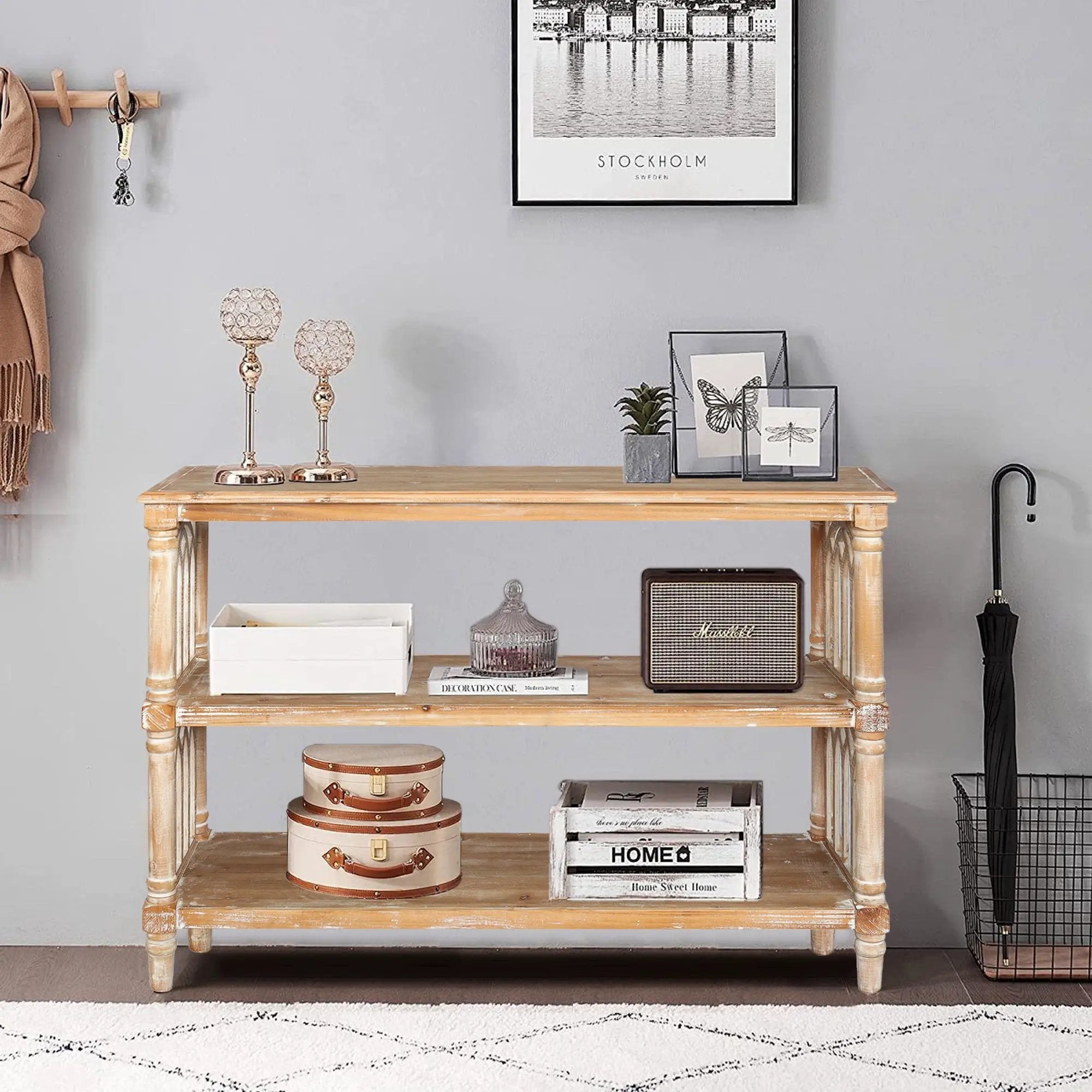 Rustic 3-Tier Console Table with Gothic-Inspired Details by HouseOfZazla