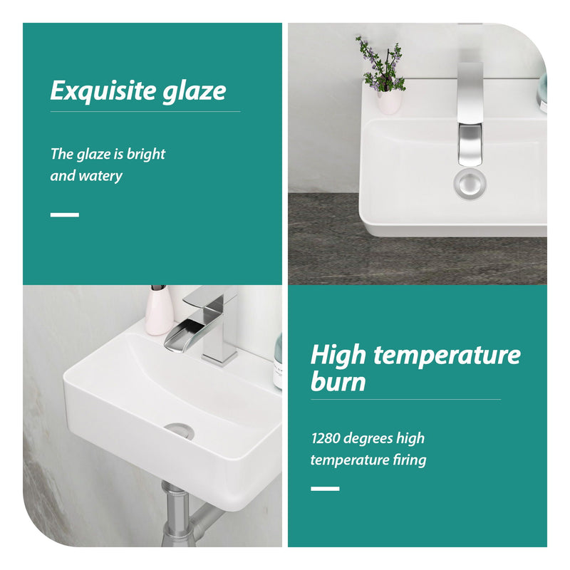 Ceramic Rectangle Wall Mount Bathroom Sink With Single Faucet Hole by HouseOfZazla