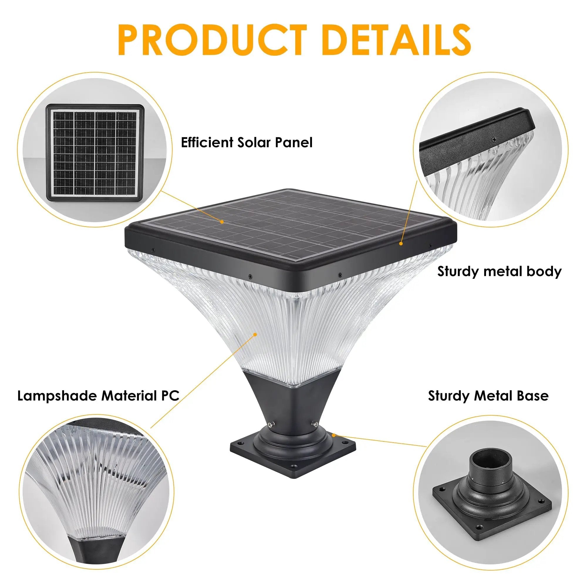 15" Black Outdoor Post Light - LED with Remote Control by HouseOfZazla