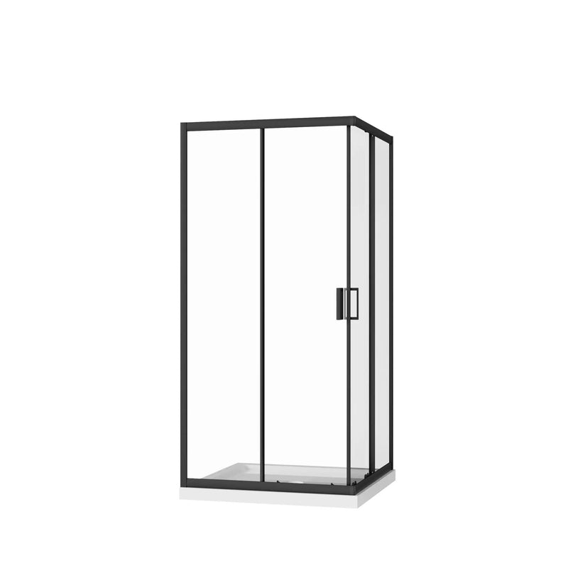 Corner Shower Enclosure, Frameless Pivot Door - Matte Black by HouseOfZazla