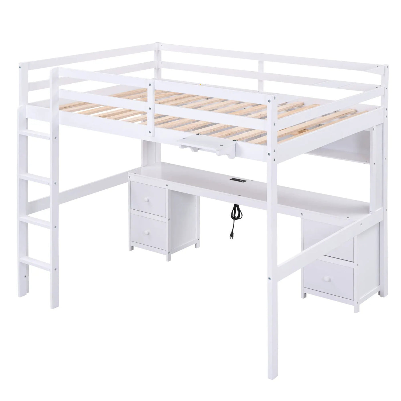 Loft Bed With Desk, Cabinets, Drawers, Charging Station And Bedside Tray by HouseOfZazla