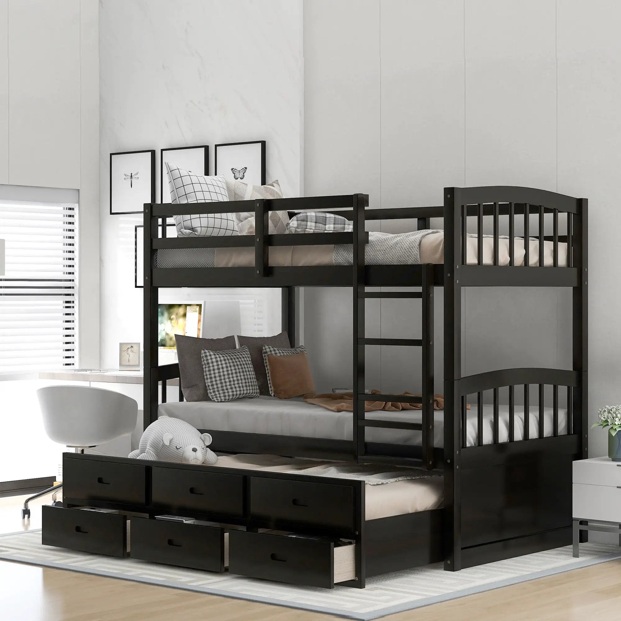 Bunk Bed With Trundle And Drawers, Arched Headboard And Footboard by Unique Piece Furniture