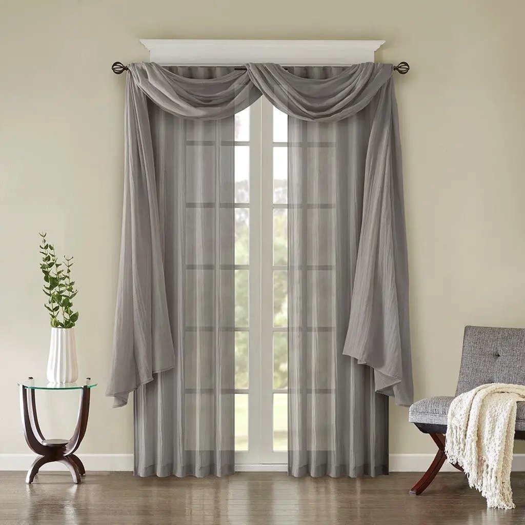 Solid Crushed Curtain Panel Pair (2 Pcs) - Grey by HouseOfZazla