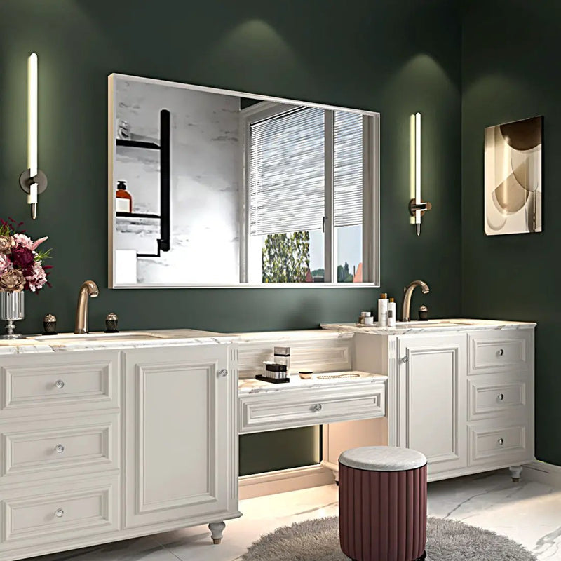 Rectangular Wall-Mounted Beveled Bathroom Mirror, Square Angle Metal Frame Wall Mounted Bathroom Mirrors For Wall (Horizontal & Vertical) - Glossy White by Unique Piece Furniture