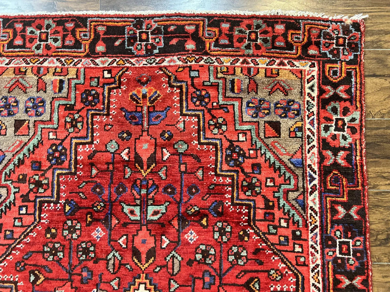 Antique Persian Tribal Rug 4x7, Red, Geometric Medallion, Handmade, Wool, Persian Zanjan Rug by Jewel Rugs