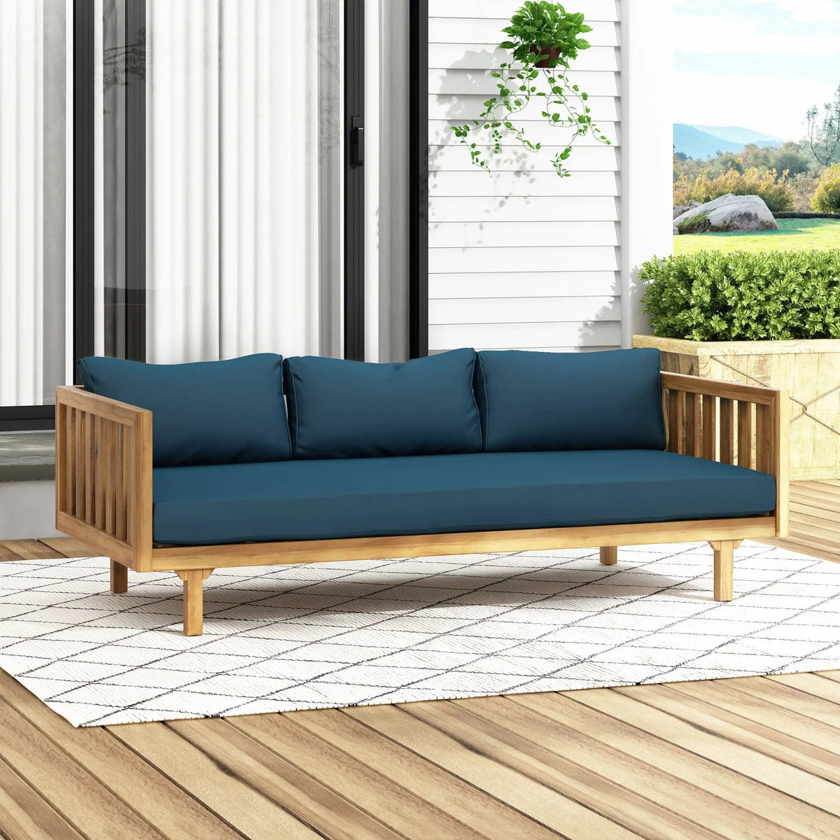 Claremont 3 Seater Daybed Teak Acacia Wood Water Resistant Cushions by HouseOfZazla