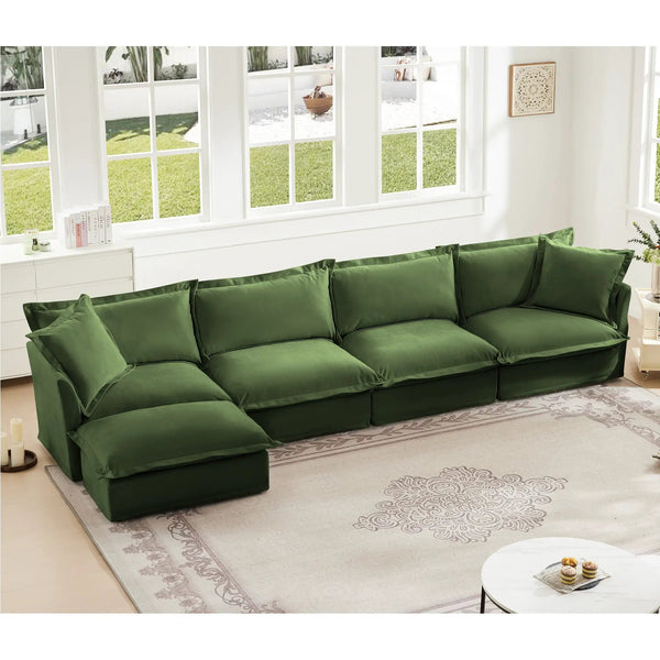 Slipcovered L Shape Sectional Long Sofa Couch - 4 Seater, photo 2 of 10