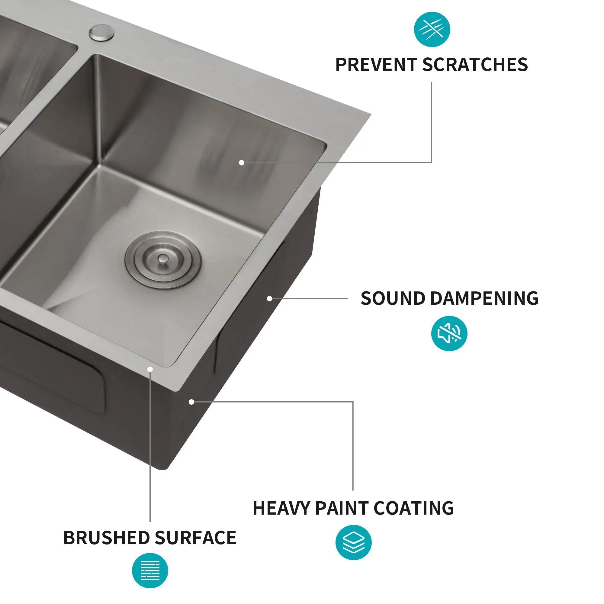 Double Bowl Drop In Sink, Stainless Steel With 50 / 50 Basins 18 Gauge - Brushed Nickel by HouseOfZazla