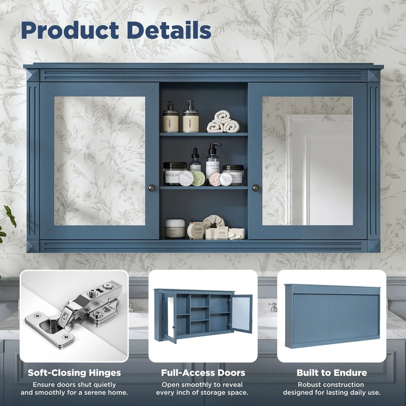 Modern Wall-Mount 2 In 1 Mirror Cabinet With Adjustable Shelves, Soft-Closing Hinges by Unique Piece Furniture
