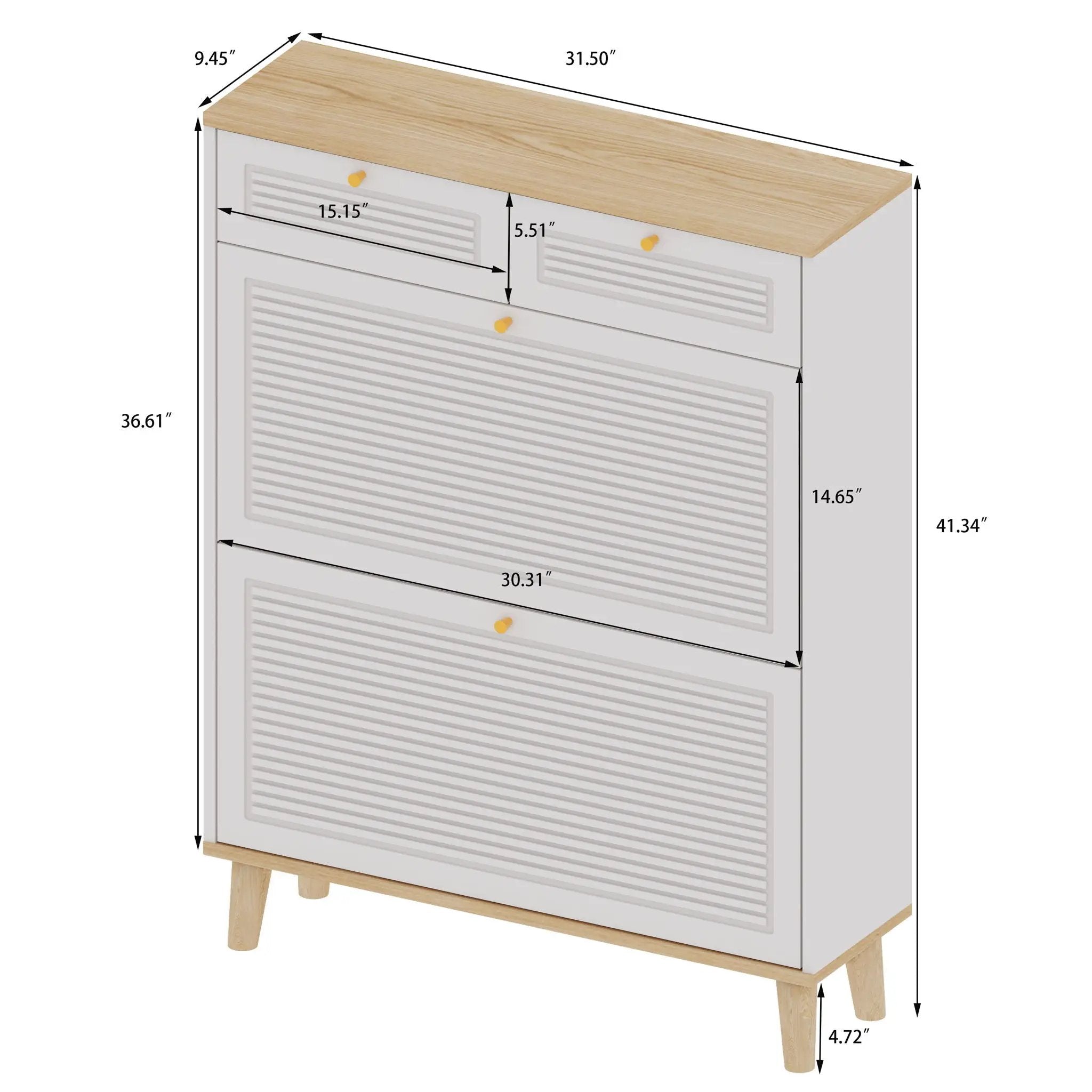 Modern Freestanding Shoe Cabinet With Flip Up Doors And Drawers, Compact Design For Entryway - White Natural by Unique Piece Furniture