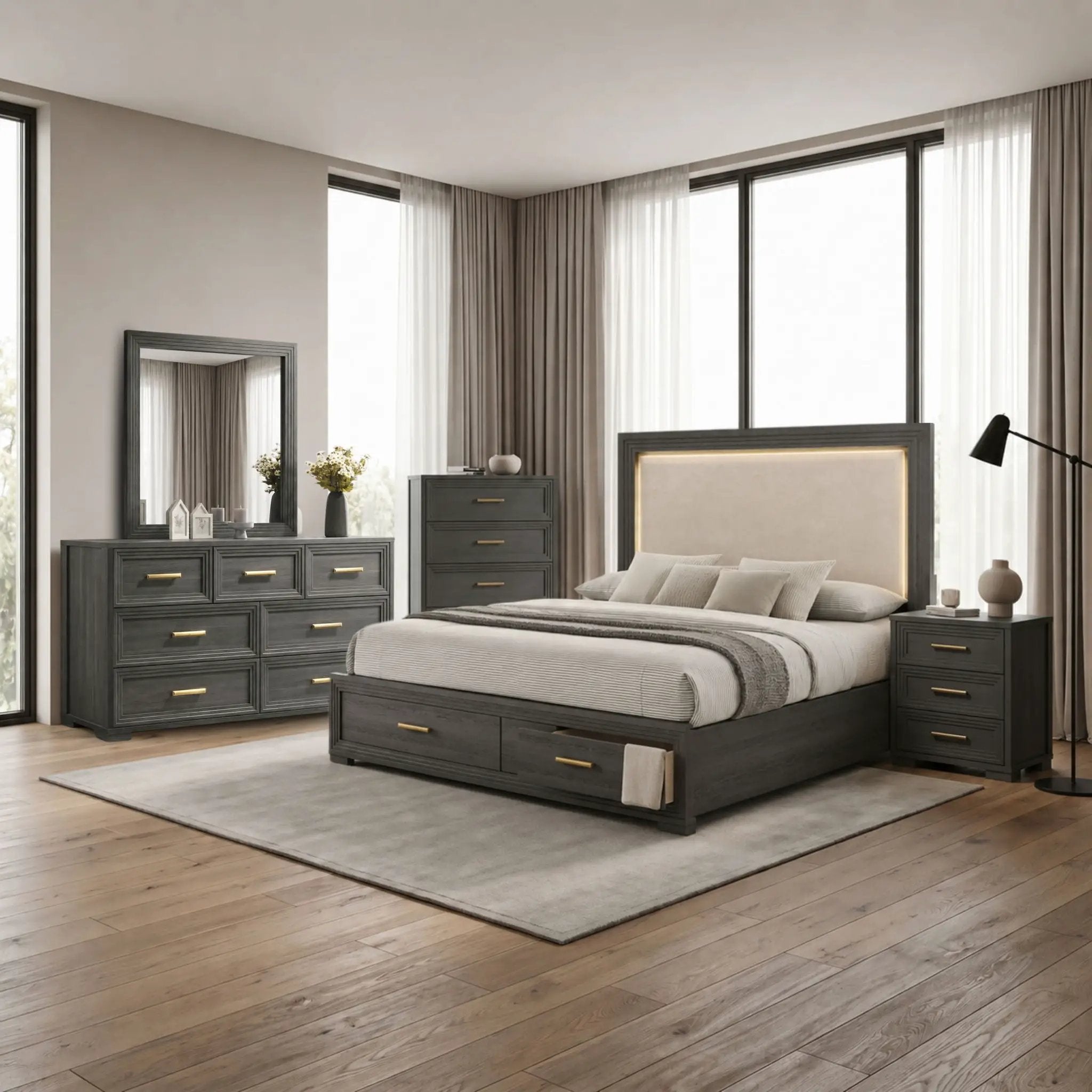 Colorado - Bedroom Set With Upholstered LED Headboard by HouseOfZazla