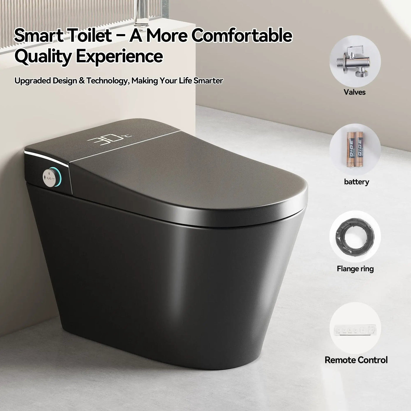 Smart Bidet Toilet With Auto Open / Close Seat, Warm Water Wash, Heated Seat, And Wireless Remote Control by HouseOfZazla
