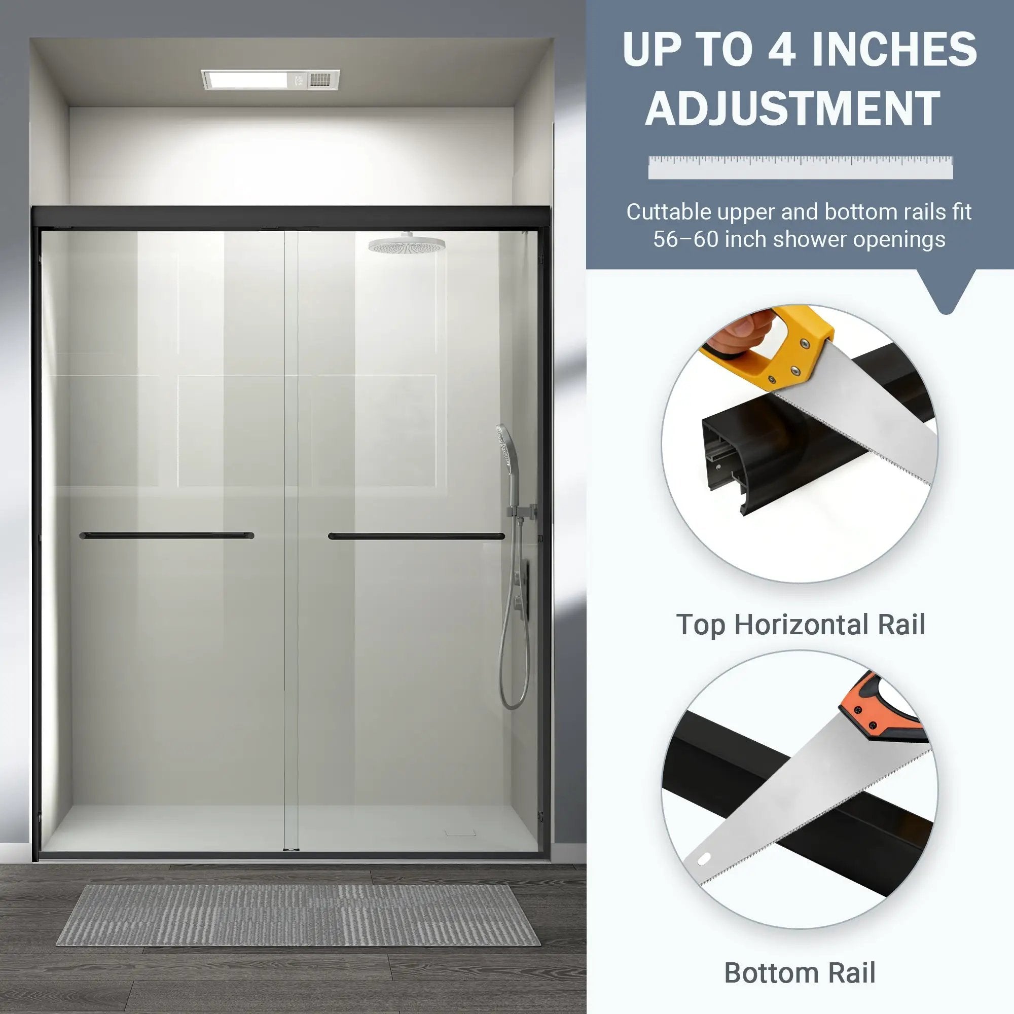 56-60 in. W x 72 in. H Double Sliding Shower Door, Semi-Frameless by HouseOfZazla