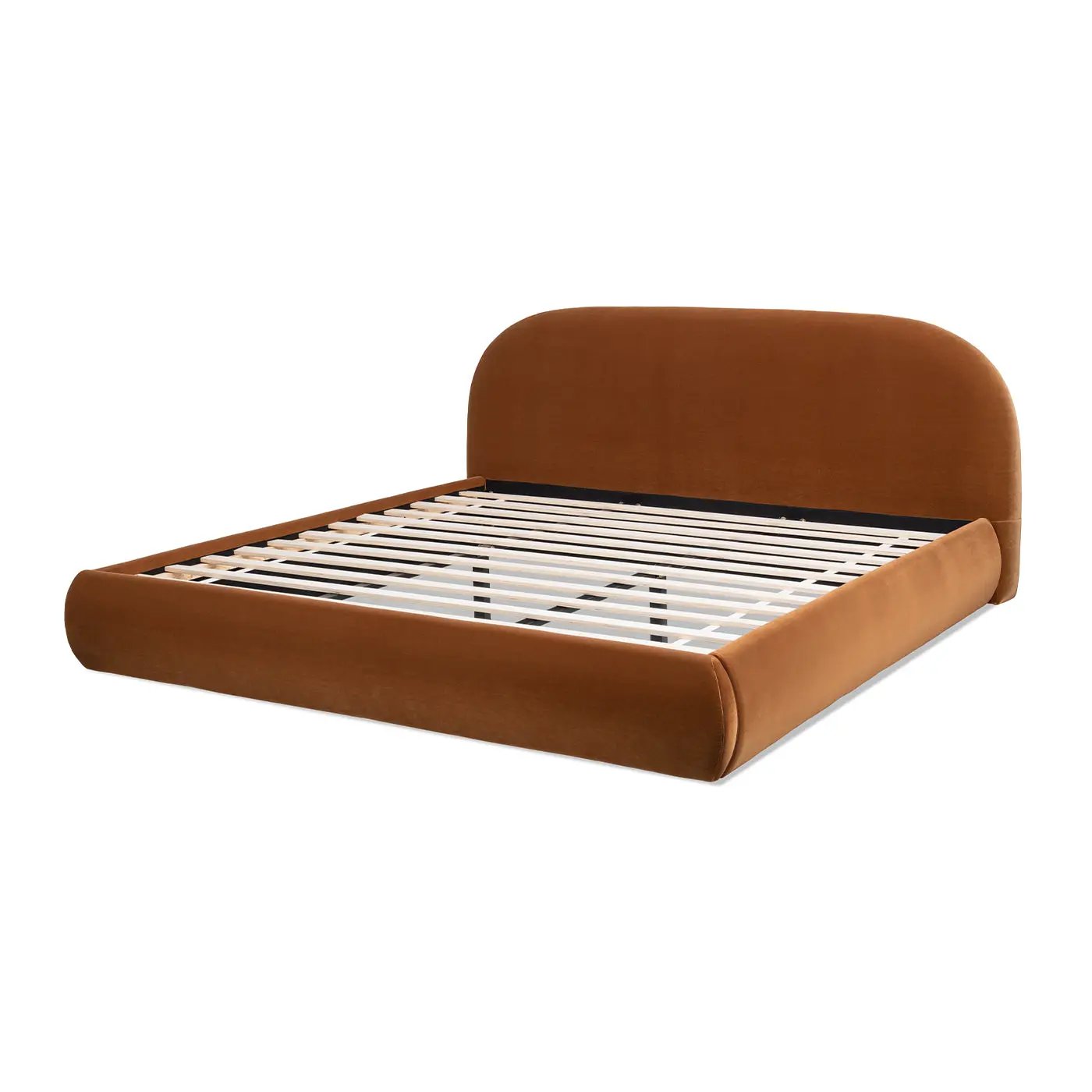 Archie Puffy Grounded Upholstered Platform Bed, King, Burnt by HouseOfZazla