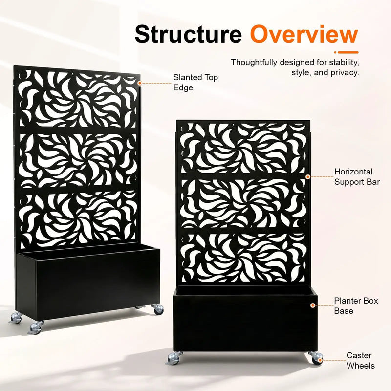 70.87" H × 46.06" W Leaf Pattern Privacy Screen with Planter Box by HouseOfZazla