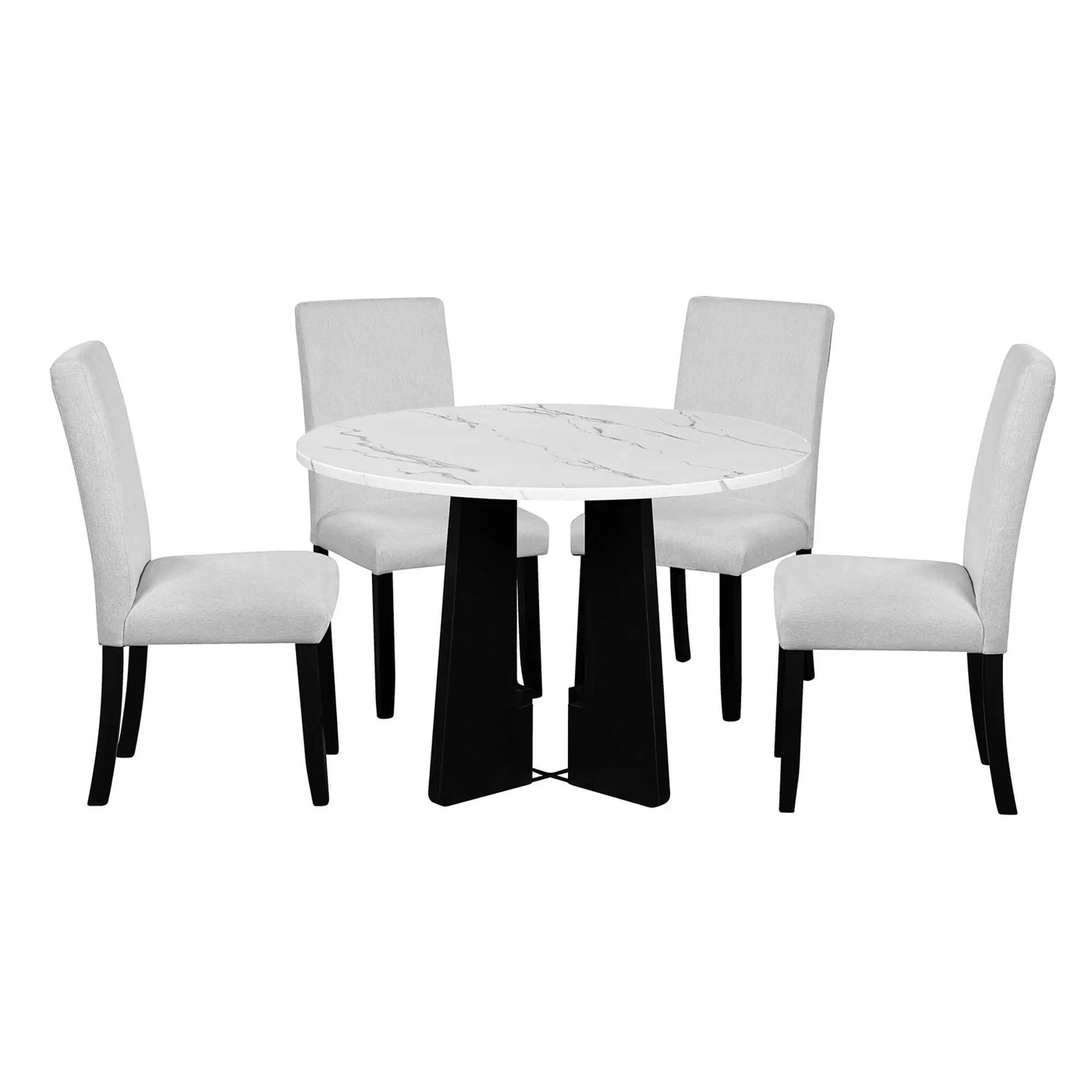 5 Piece Round Dining Table Set, Modern Dining Table And 4 Upholstered Chairs For Dining Room by HouseOfZazla