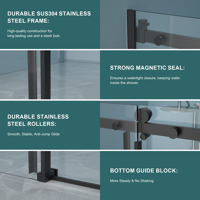 Modern Single Slide Shower Door, Tempered Glass, Stainless Steel Frame by HouseOfZazla