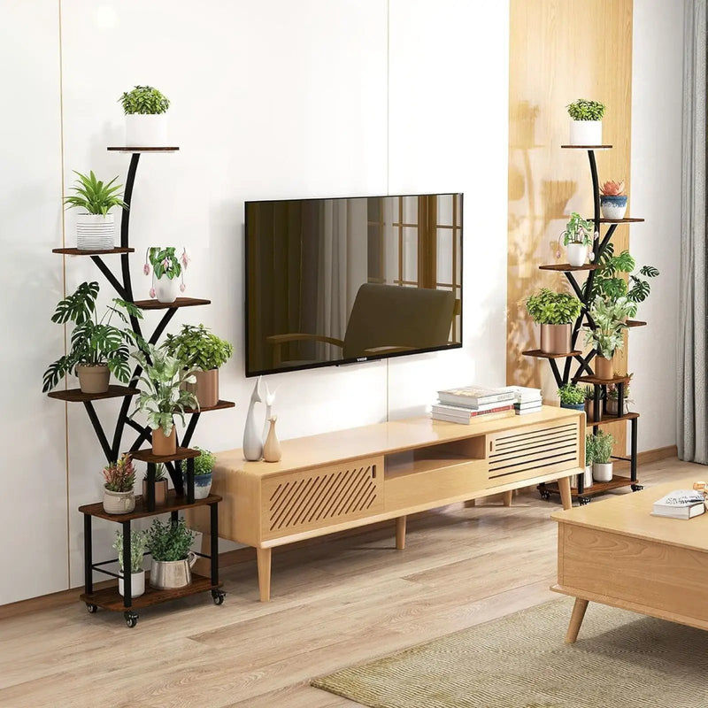 Plant Stand Indoor With Grow Light, 8 Tiered Tall Indoor Plant Shelves For Multiple Plants - Walnut / Black by HouseOfZazla