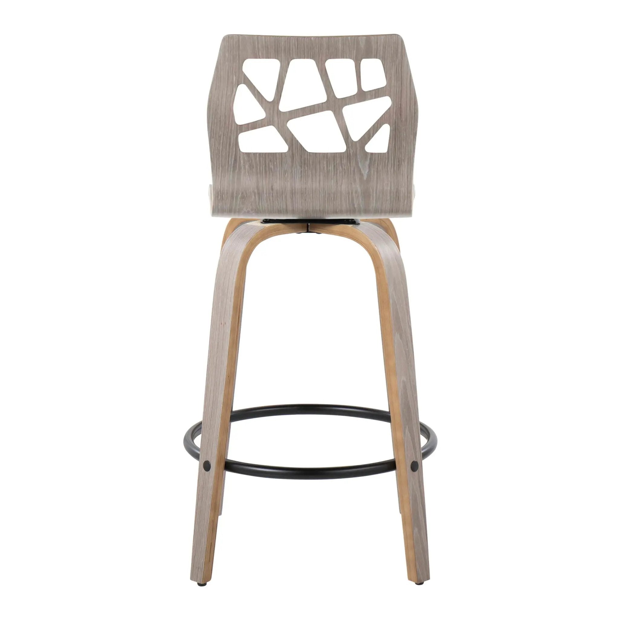 Folia - Contemporary Fixed Height Counter Stool With Swivel With Round Footrest (Set of 2) - Light Gray by HouseOfZazla