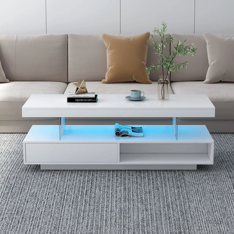 LED Coffee Table With 2 Drawers And Display Shelves by Unique Piece Furniture