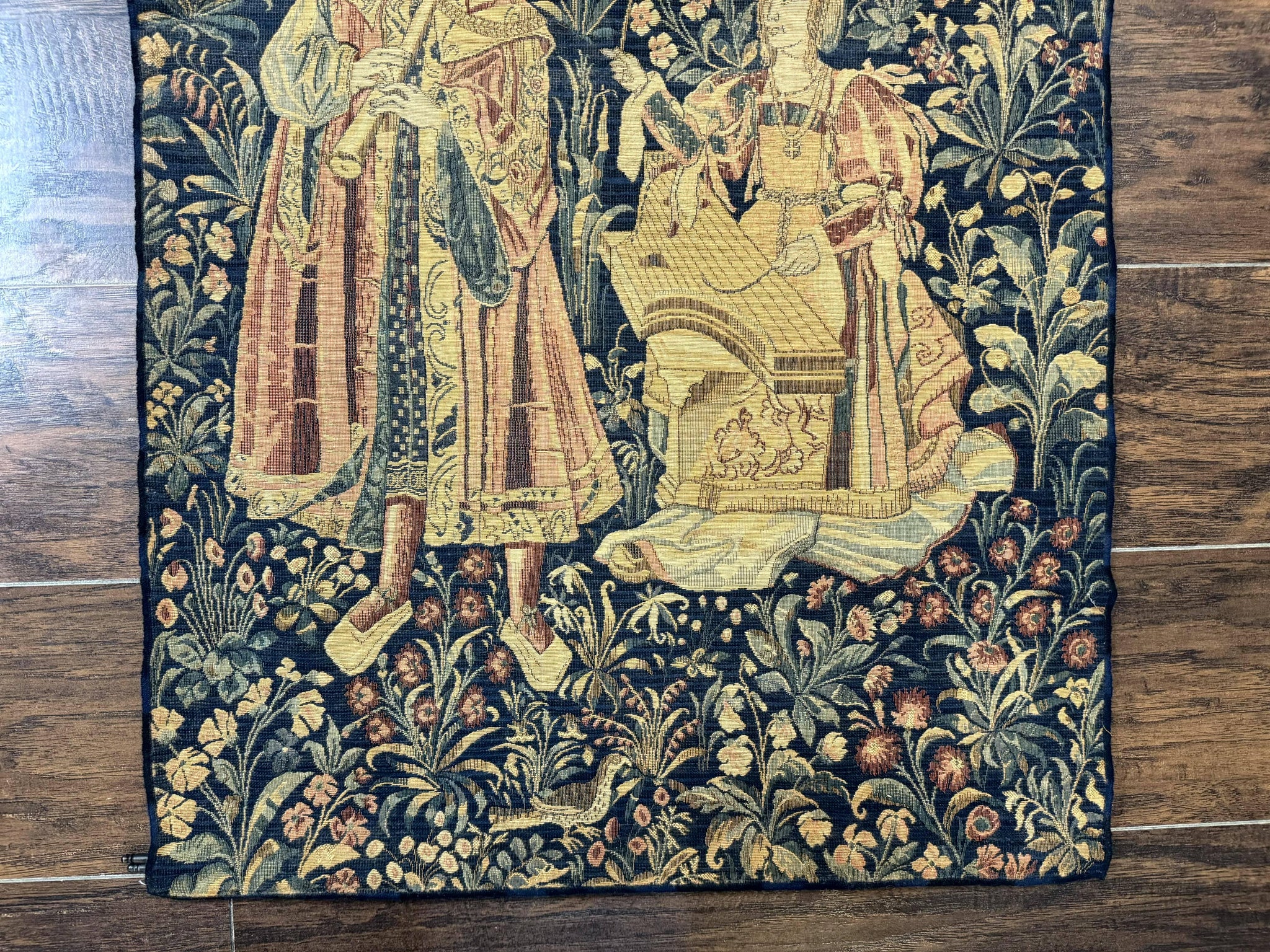 Vintage Belgium Tapestry 2x3 with Red, European Design, Flemish Tapestry by Jewel Rugs