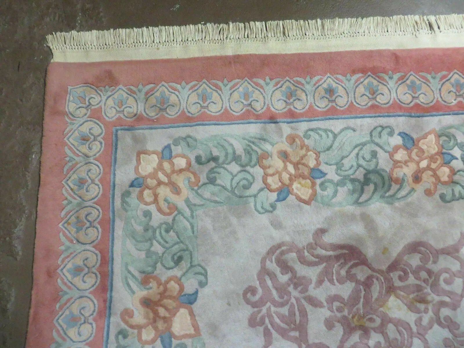 9' X 12' Vintage Handmade Chinese Carving Sculpture Wool Rug Flower Design Pink Carpet by Jewel Rugs