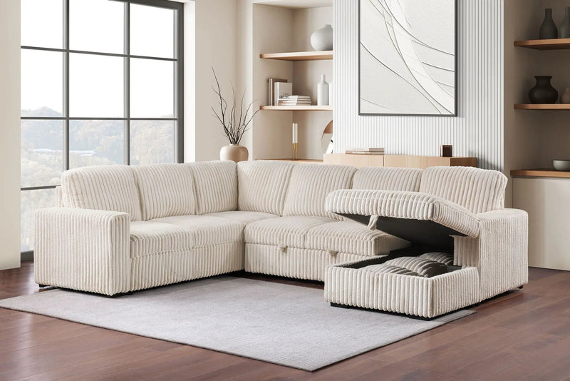 Devonshire Sleeper Sectional Sofa Storage Chaise Camel by Unique Piece Furniture