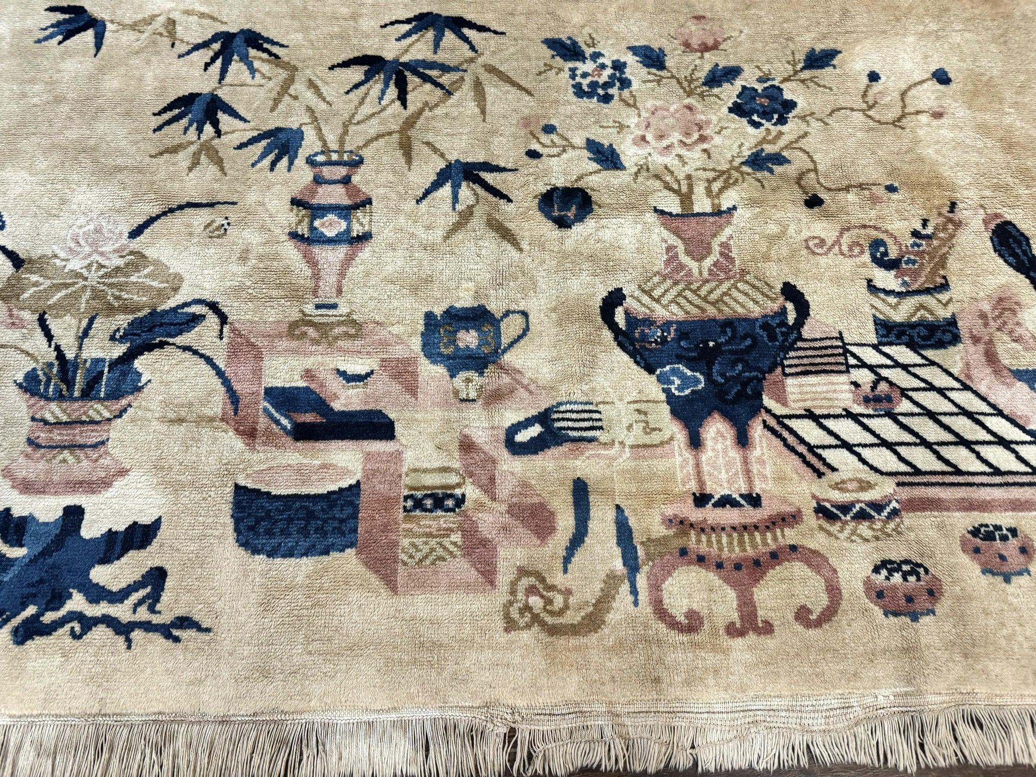 Chinese Rug 5x3, Horizontal Rug, Vases Flowers, Handmade Antique Vintage Carpet, Peking Rug, Chinese Wool Rug by Jewel Rugs