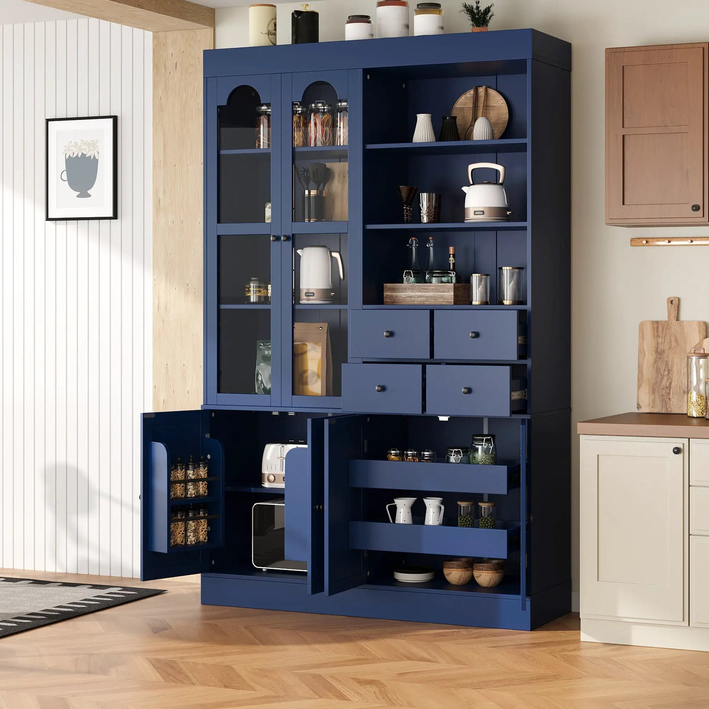 TOPMAX Freestanding Buffet With Hutch - Tall Kitchen Pantry Cabinet by HouseOfZazla
