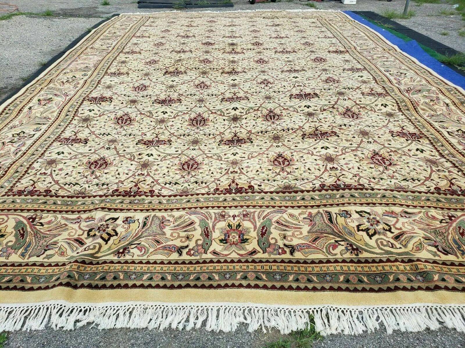 12' X 18' One-of-a-Kind Indian Agra Hand-Knotted Wool Rug Handmade Organic Dyes by Jewel Rugs
