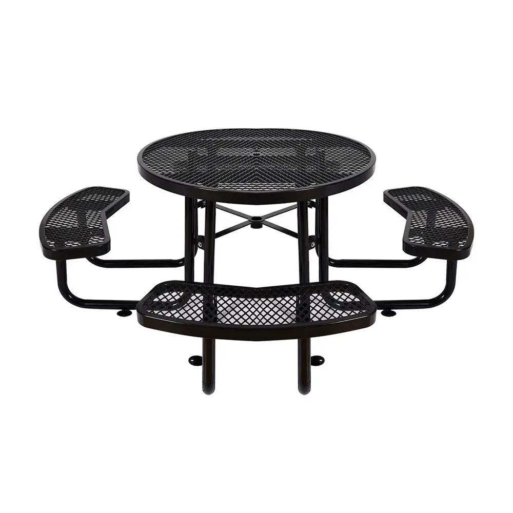 Large 46-Inch Heavy-Duty Round Outdoor Steel Picnic Table With Umbrella Hole (SAK96428) by SAKSBY WHOLESALE