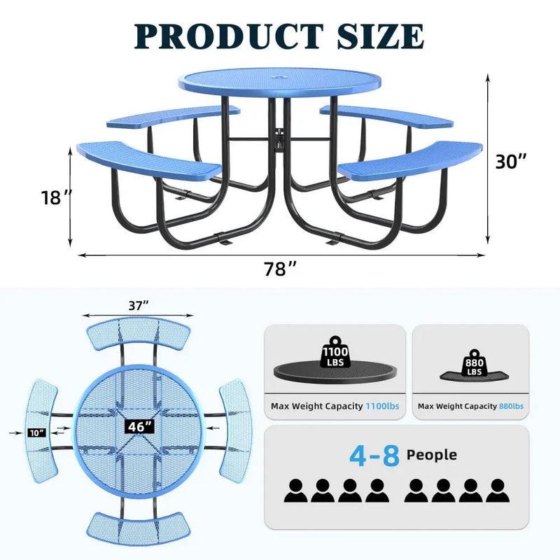 46" Round Picnic Table With Umbrella Hole by Chery Industrial
