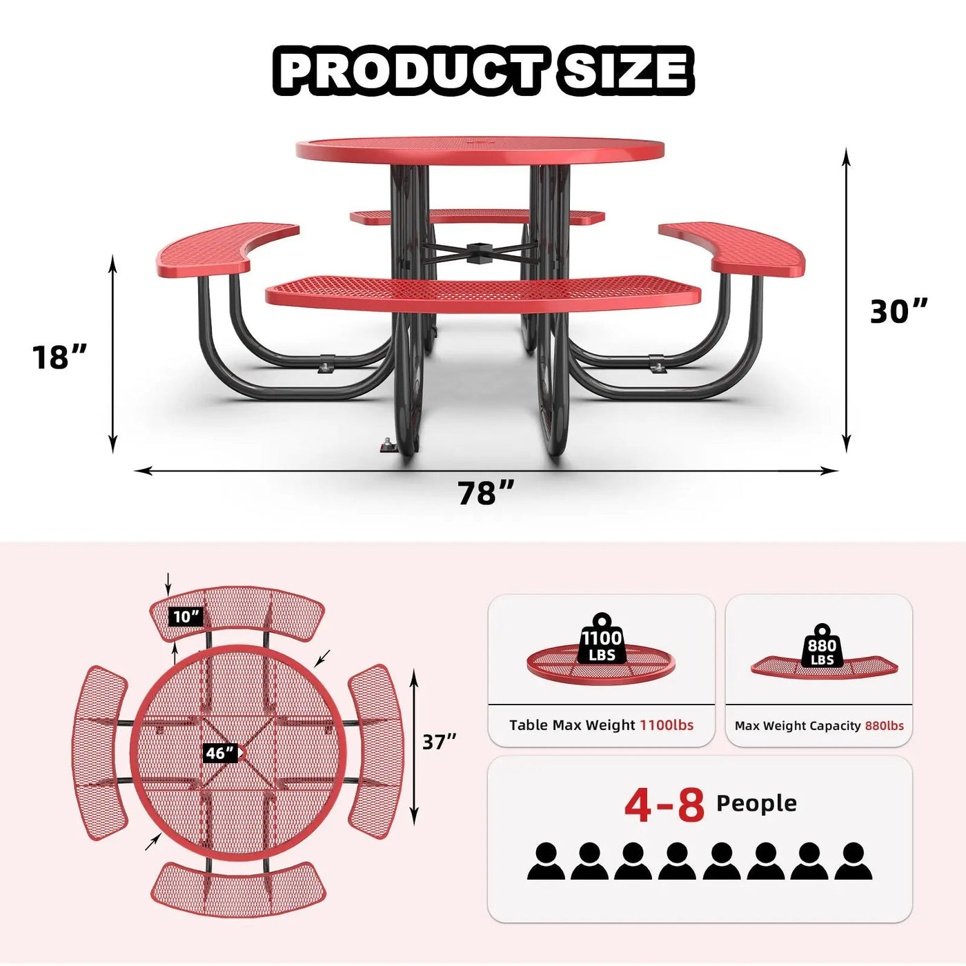 46" Round Picnic Table With Umbrella Hole by Chery Industrial