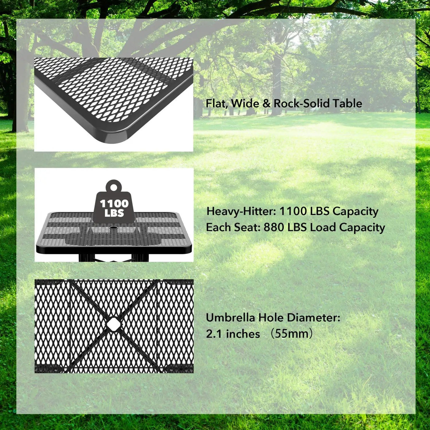 46" Square Picnic Table With Umbrella Hole by Chery Industrial