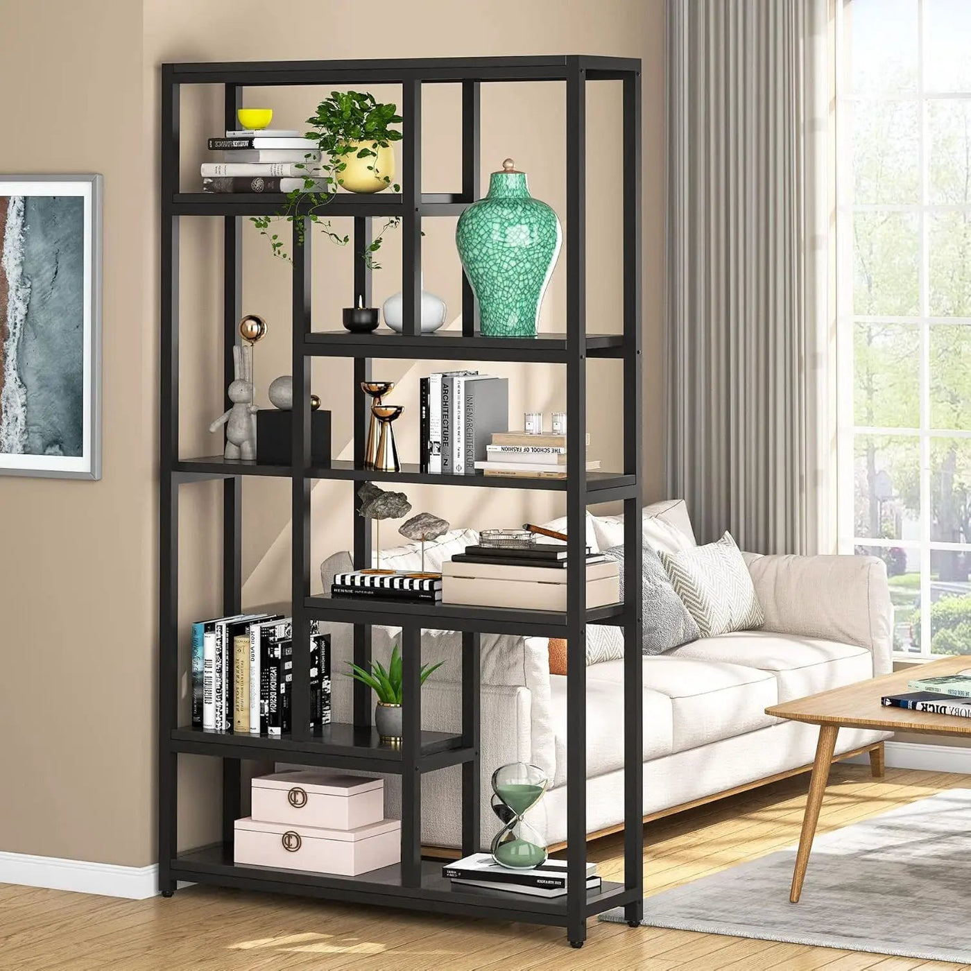 Extra Tall 7 Tier Industrial Etagere Bookcase with 10 Shelves Organizer by HouseOfZazla