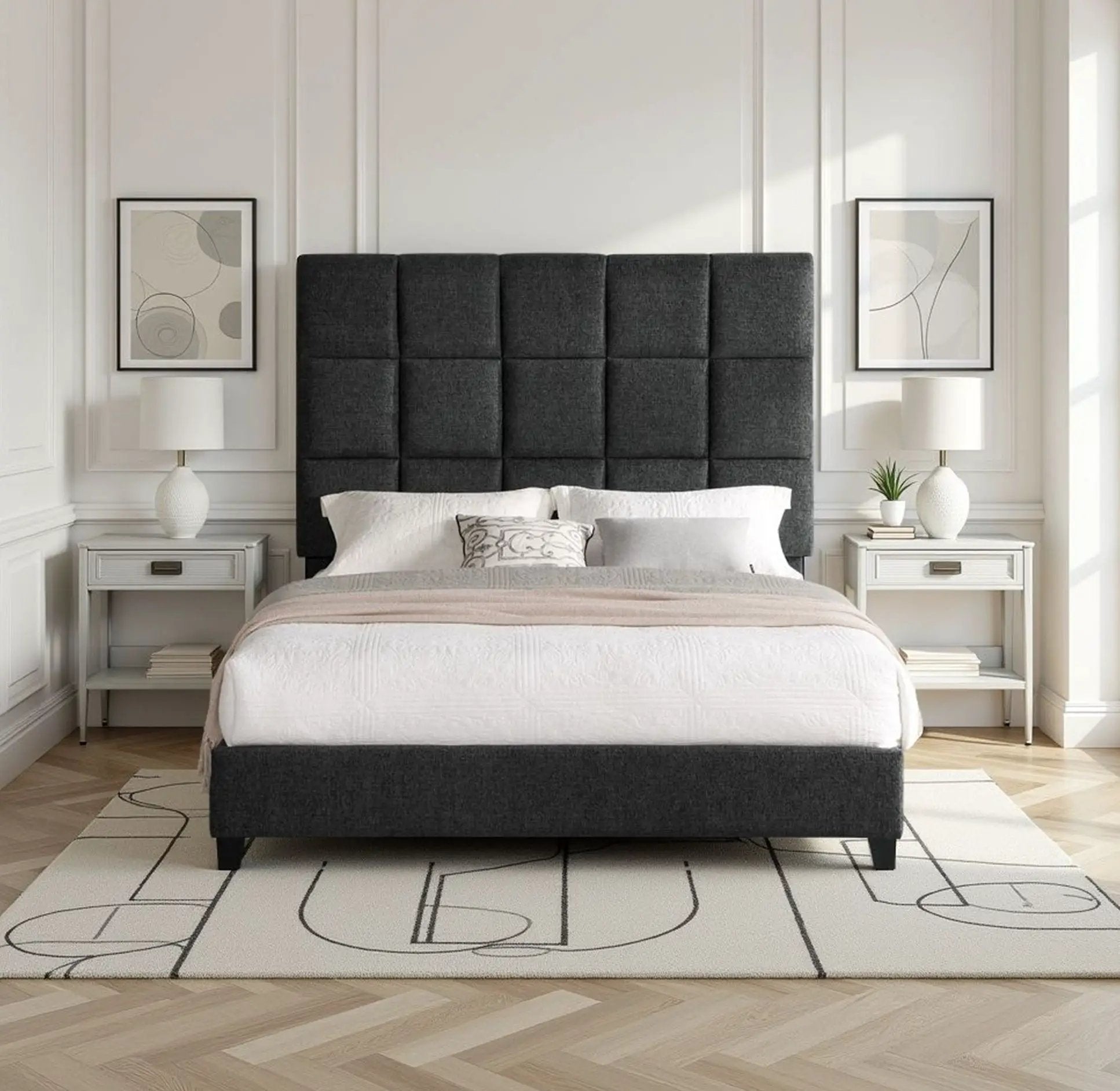 Squares Upholstered Headboard Platform Bed by Unique Piece Furniture