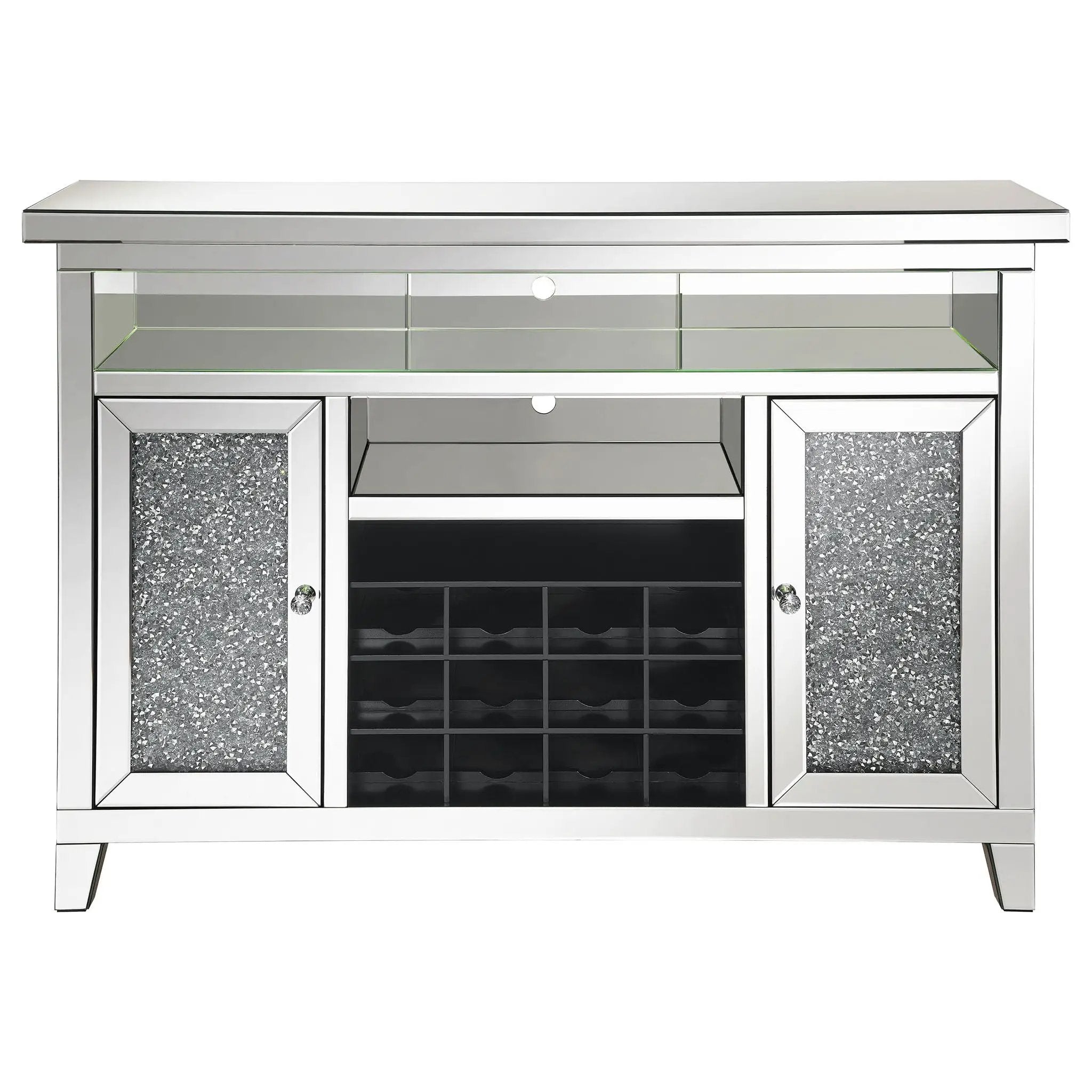 Melinda 2-door LED Mirrored Wine Storage Bar Cabinet Silver by Unique Piece Furniture