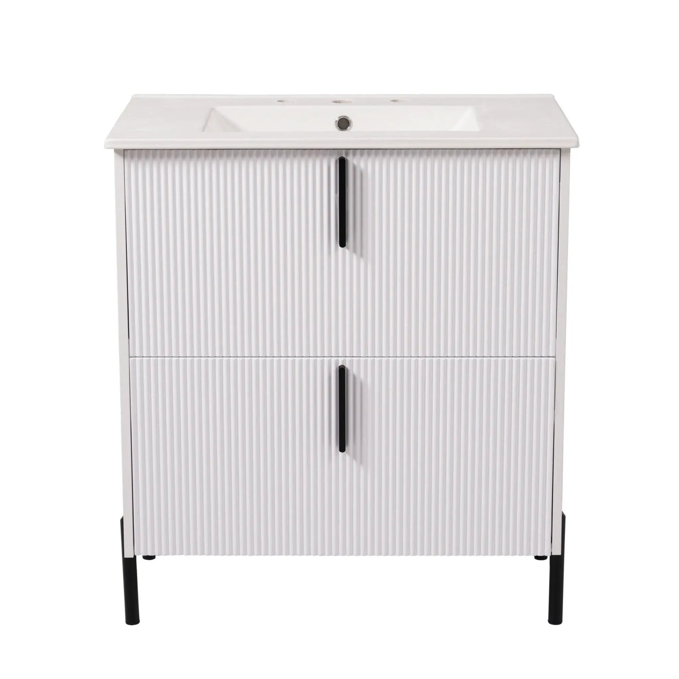 Bathroom Vanity With Ceramic Sink, Fluted Design by HouseOfZazla