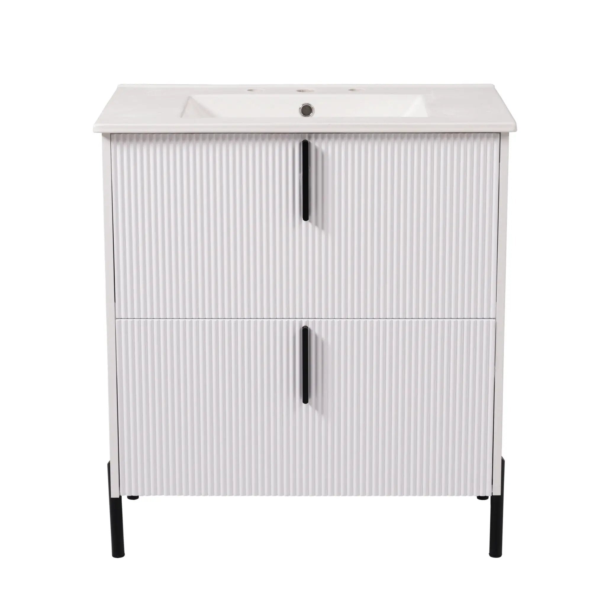 Bathroom Vanity With Ceramic Sink, Fluted Design by HouseOfZazla