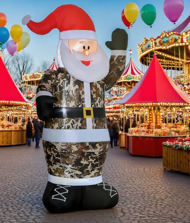 Christmas Inflatables Outdoor Decorations Santa Claus Wearing Camouflage by HouseOfZazla