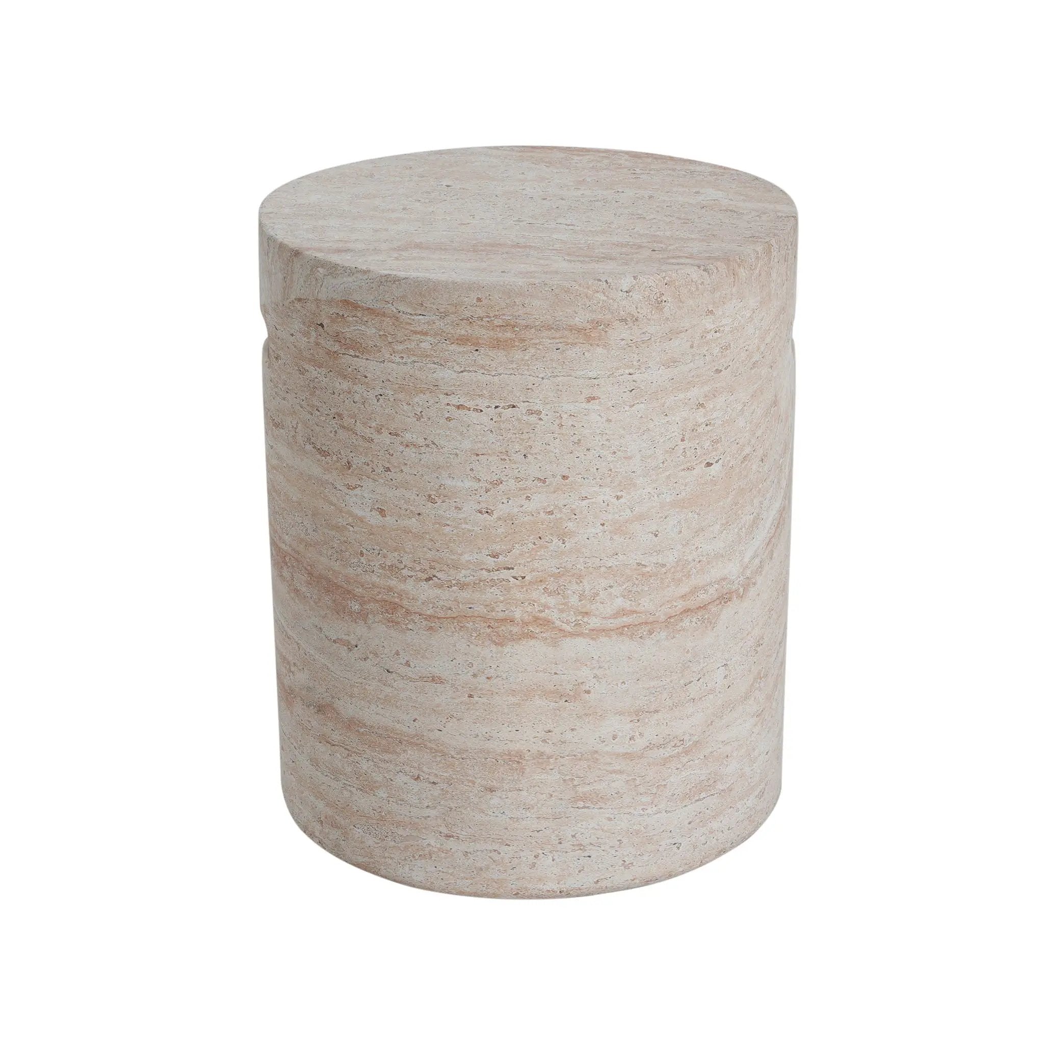 Modern Concrete Side Table With Travertine, Indoor / Outdoor Use - Beige by HouseOfZazla