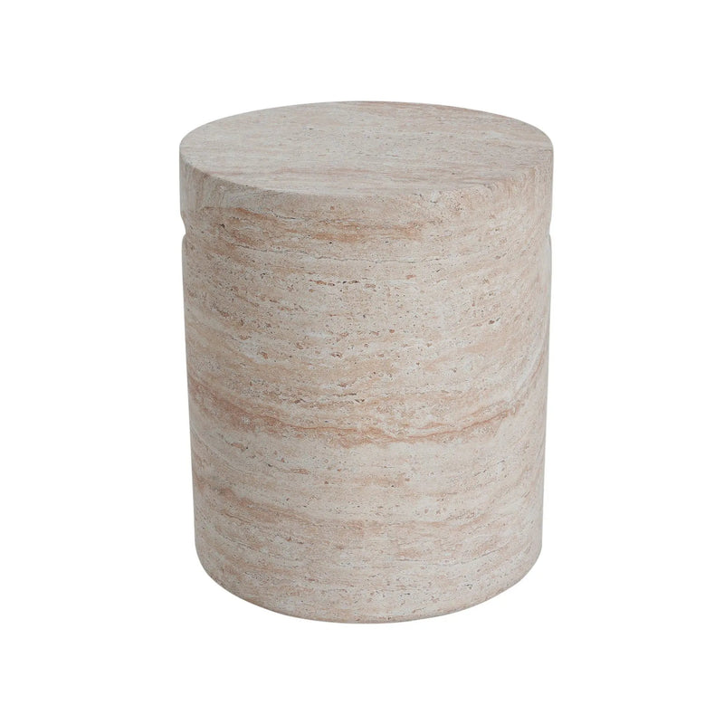 Modern Concrete Side Table With Travertine, Indoor / Outdoor Use - Beige by HouseOfZazla
